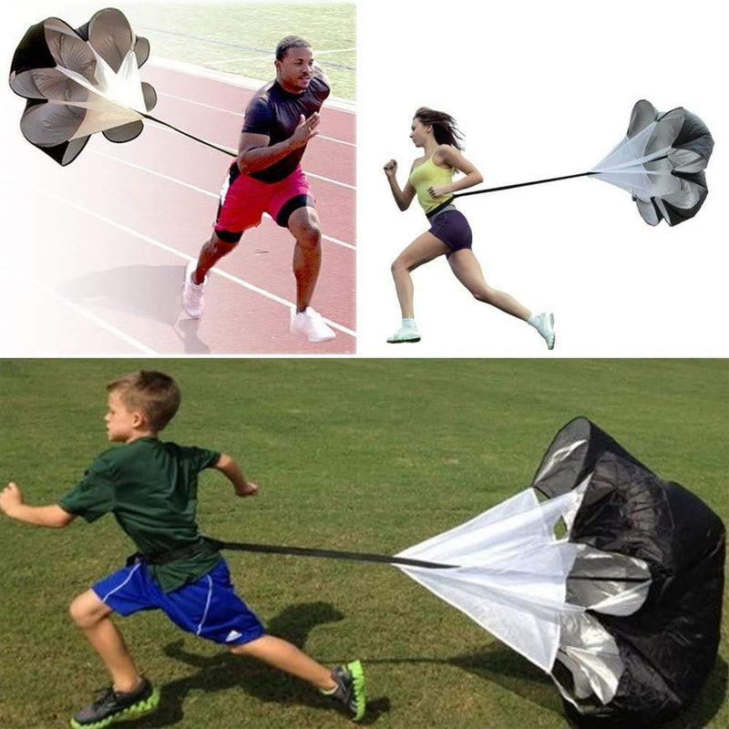 Running Speed Chute Resistance Parachute 57 inch Training Parachute Umbrella Sprint Power Soccer Trainer Fitness Agility Ladder Speed Training Parachute for Runner,Football, Soccer - Adjustable Strap black - BeesActive Australia