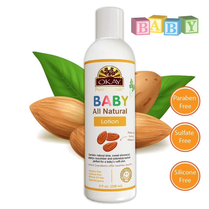 OKAY | All Natural Baby Lotion | For All Skin Types | Soothe, Protect & Nourish Delicate Skin | With Aloe and Sweet Almond Oil | Free of Sulfate, Silicone & Paraben | 8 oz - BeesActive Australia
