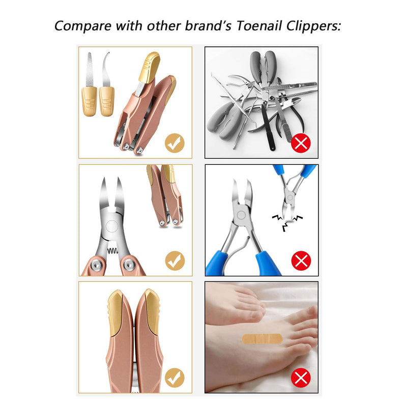 Professional Toenail Clipper, Nail Cutters for Ingrown Thick Nails, Sharp Wide Open Jaw Comfortable Rebound (Rose Gold) Rose Gold - BeesActive Australia