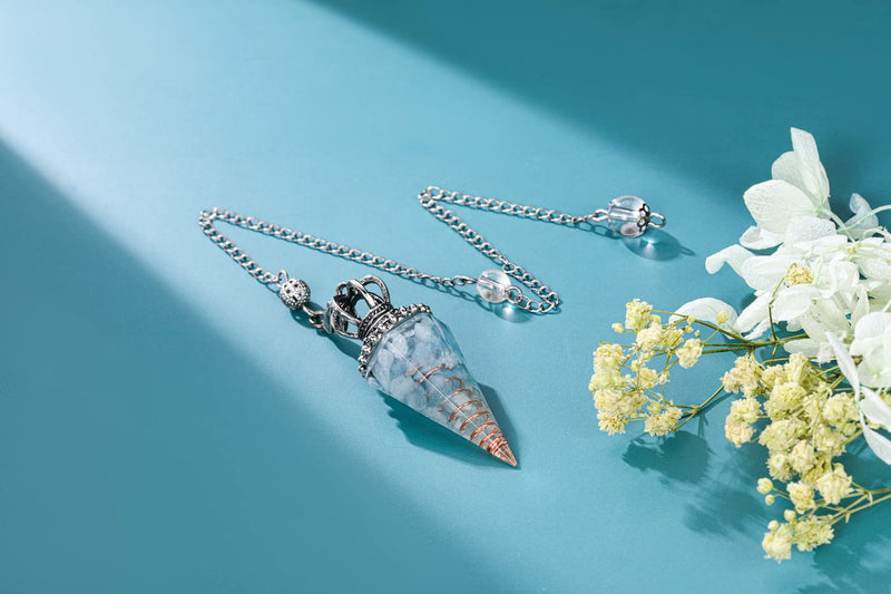 JOVIVI Pendulum Crystal,Aquamarine Dowsing Crystals Pendulum Divination Scrying Healing Crystal Gemstone Blue Quartz Stone Pendant for Reiki Grid Meditation Witchcraft Wicca Aquamarine Crystal Pendulum - BeesActive Australia