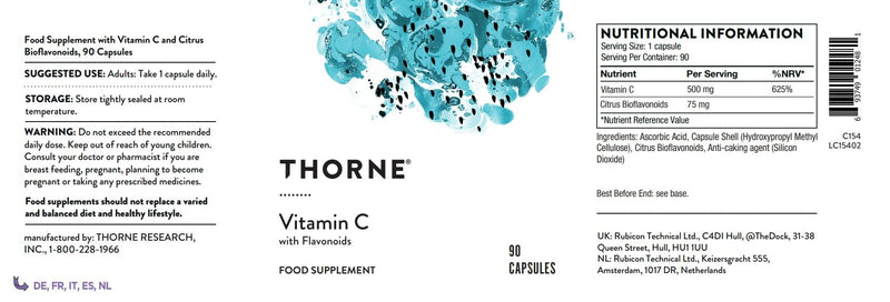 Thorne Vitamin C with Flavonoids - Blend of Vitamin C and Citrus Bioflavonoids from Oranges - 90 Capsules - BeesActive Australia