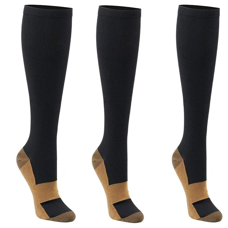 Copper Compression Socks Travel Knee High Varicose Veins Stocking (Small/Medium) S/M (Pack of 1) black - BeesActive Australia