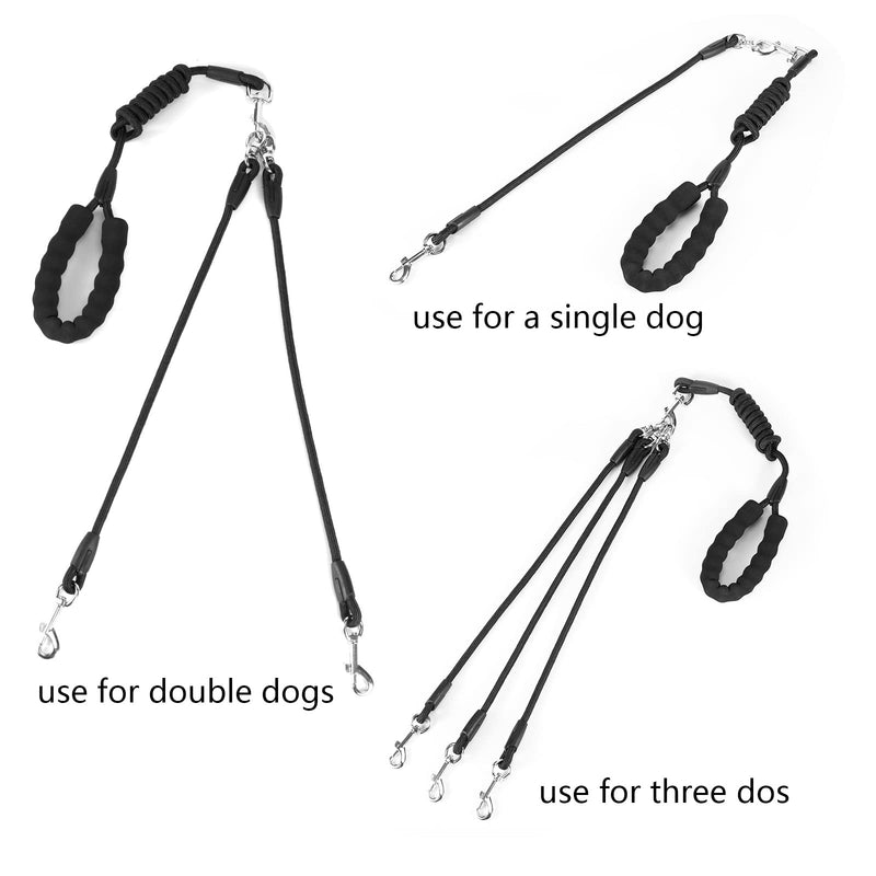 6ft Detachable Dog Leash for 3 Dogs 3-in-1 Dog Leash with Anti-Slip Tangle Free Handle & Reflective Hook, Lead for Medium Large Dogs black - BeesActive Australia