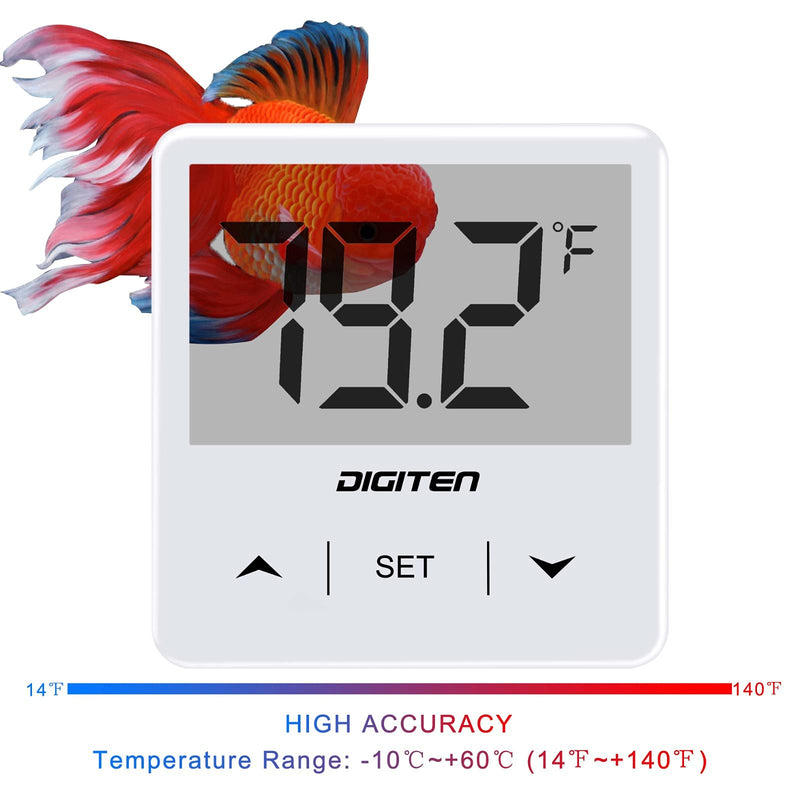 DIGITEN Aquarium Thermometer Digital Fish Tank Thermometer with Large LCD Display Stick On Water Terrarium Temperature Sensor Gauge for Reptiles Turtle Amphibians White - BeesActive Australia