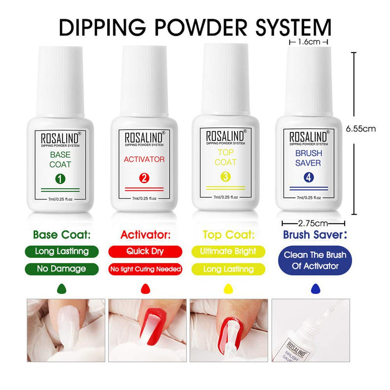 Rosalind Dip Powder Nail Starter Kit, 3 in 1 Acrylic Dipping Powder System Essential Kit For French 6 Colors Glitter White Pink Dip Powders No Nail Lamp Cured Manicure Nail Extension - BeesActive Australia