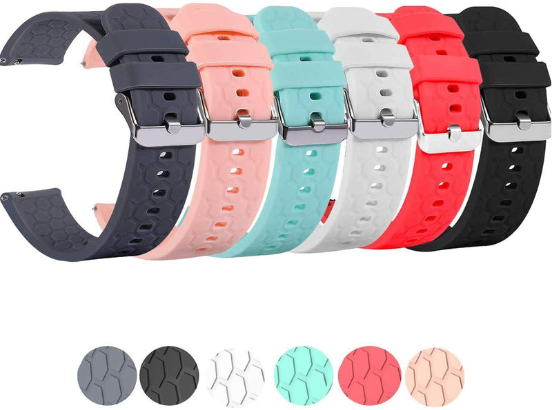 FitTurn 6pack 20mm Bands Compatible with IP67 Waterproof Sports Tracker Watch Replacement Soft Straps Silicone Watch Band Strap with Quick Release Pins for IP67 Fitness Watch Activity Tracker (SixColors) SixColors - BeesActive Australia