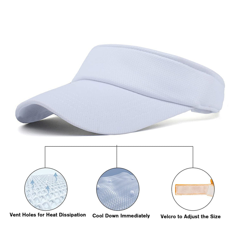Sun Visor Hats for Women Men Sun Protection Velcro Sun Hat Adjustable Lightweight Outdoor Sports Visor Cap #1 White - BeesActive Australia