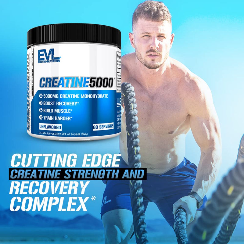 Evlution Pure Creatine Monohydrate Powder 5000mg Nutrition Pre and Post Workout Recovery Drink Mix Creatine Powder for Enhanced Muscle Mass Athletic Performance and Muscle Recovery - Unflavored 60 Servings - BeesActive Australia