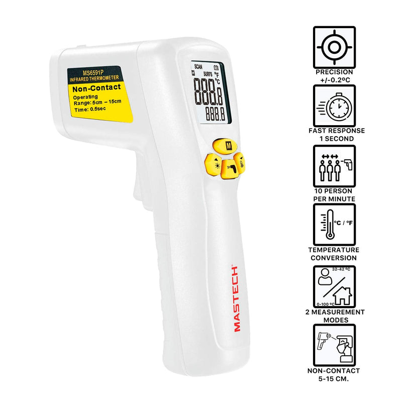 Mastech MS6591P Infrared Digital Thermometer Non-Contact Forehead with 2 measurement modes: Body (32ºC-42ºC) and Surface (0ºC-100ºC) - BeesActive Australia