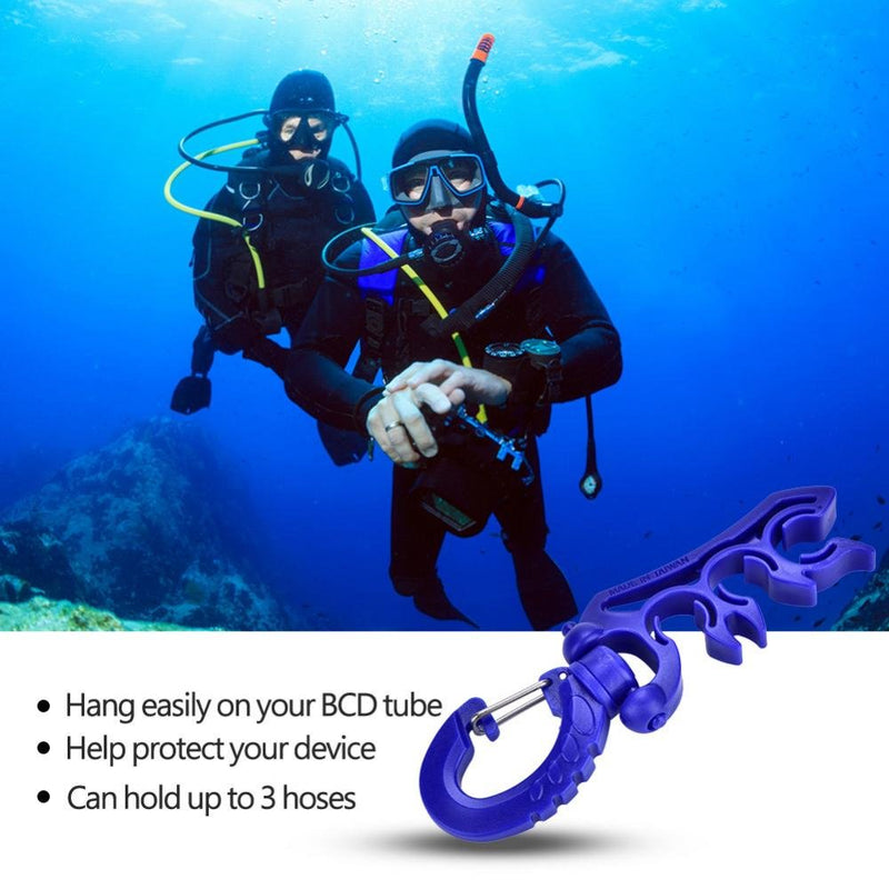 [AUSTRALIA] - Diving Regulator Hose, 3 Colors Underwater Scuba Diving Plastic Double BCD Hose Holder with Clip Hook Blue 