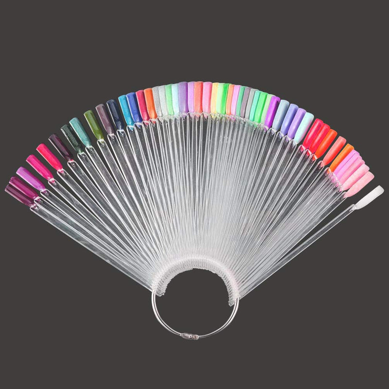 JASSINS 50 Pcs Clear Fan-shaped False Nail Swatch Sticks Nail Polish Practice Display Art Tips Nail Sample Sticks With Metal Split Ring A#-Transparent 50 - BeesActive Australia