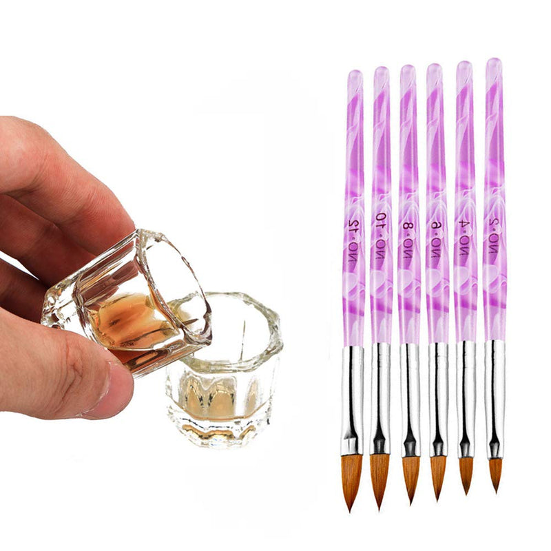 Kalolary 2Pcs Nail Art Dappen Dish with 6Pcs Acrylic Nail Brush Set, Mini Glass Nail Cup with Lid Glass Crystal Bowl Acrylic UV Gel DIY Brush Nail Crystal Cup Set Acrylic Liquid Powder Styling Tool - BeesActive Australia