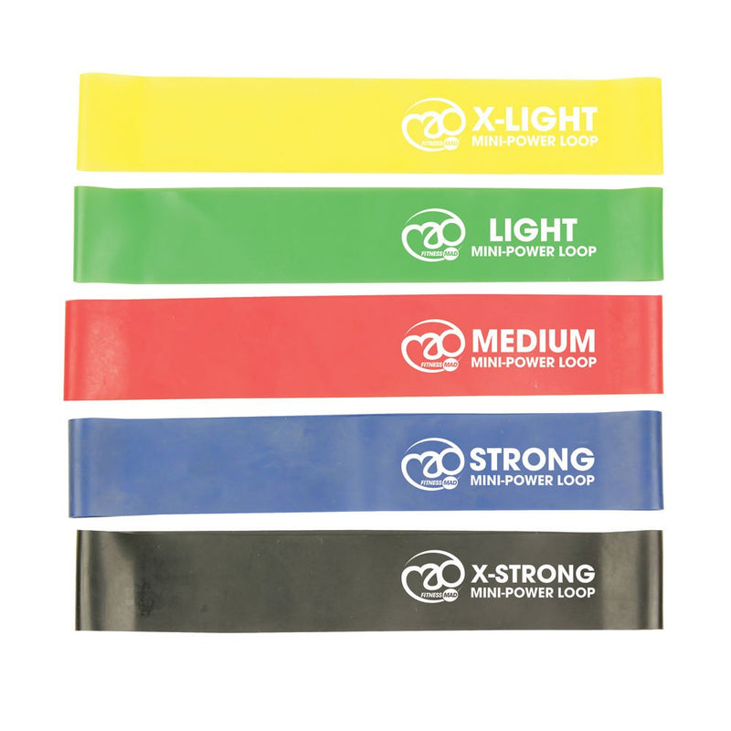Fitness Mad Unisex Mini-Power Loops, Set of 5 Differing Resistance Bands Multi-coloured 30.6 cm - BeesActive Australia