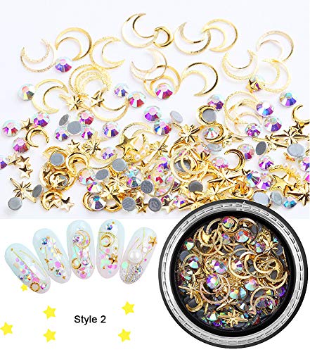 Nail Art Studs Gems 3D Nail Art Rhinestones Gold Decals 6 Boxes Mixed Patterns of Stars Moons Triangle Rivets Diamonds for Women Manicure Wraps Fingernail Tips Decorations Accessories & Supplies 2 - BeesActive Australia