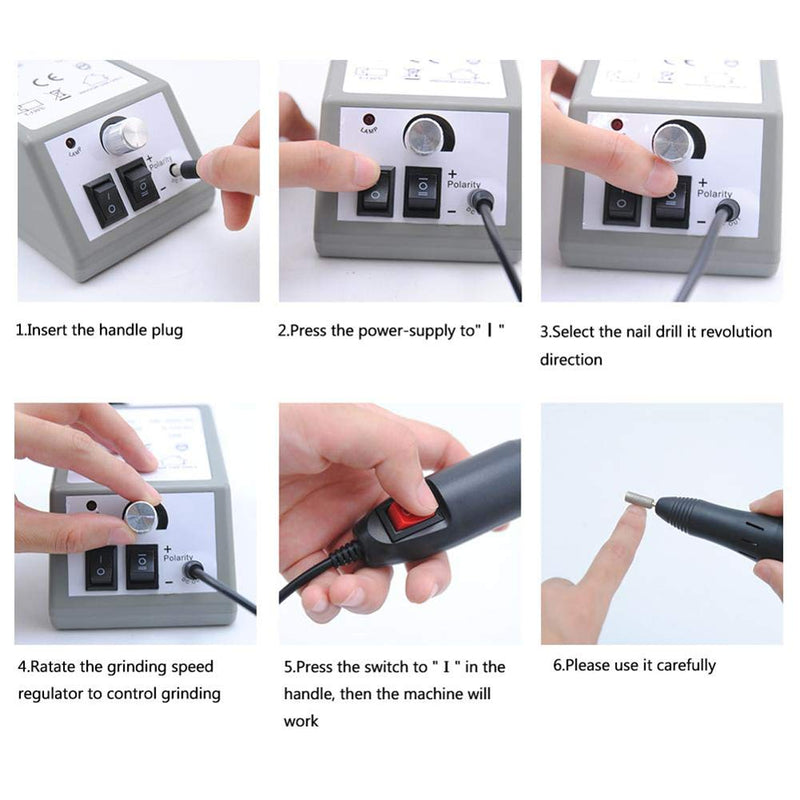 Professional Electric Nail Drill Machine 20000 RPM Nail Drill Set Finger Toe Nail Care Manicure Pedicure Kit Electric Nail Art File Drill with 6Pcs Nail Drill Bits Sanding Bands Nail File Drill (Gray) Set 4 - BeesActive Australia