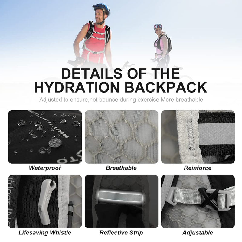INOXTO Hydration Pack Backpack ，Water Backpack with 2L Leakproof Water Bladder, Running Hydration Vest for Man, Daypack for Cycling Motocross Climbing Trail Running Gray - BeesActive Australia