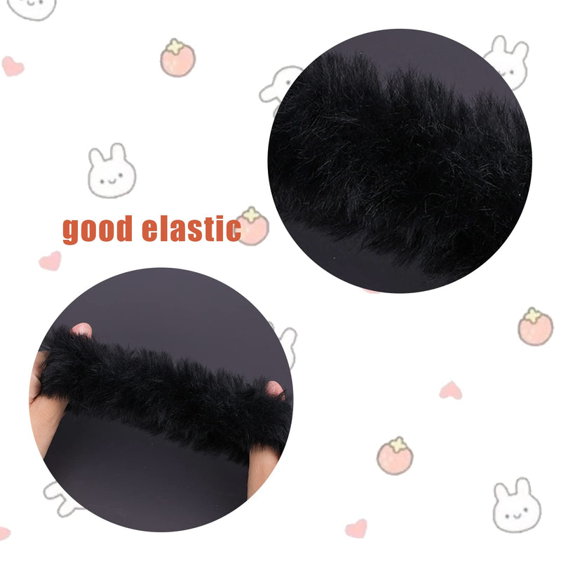 KINBOM 2Pcs Furry Hair Pom Poms, Ponytail Scrunchies Faux Rabbit Fur Hair Scrunchies (Black) Black - BeesActive Australia
