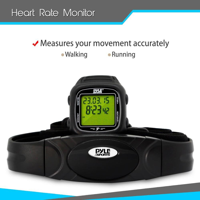 Smart Fitness Heart Rate Monitor - Digital Sports Wrist Watch Activity HR Tracker w/ Chest Strap, 3D Sensor, EL Backlight, Alarm, Used in Exercise or Running, For Men and Women - Pyle Black - BeesActive Australia