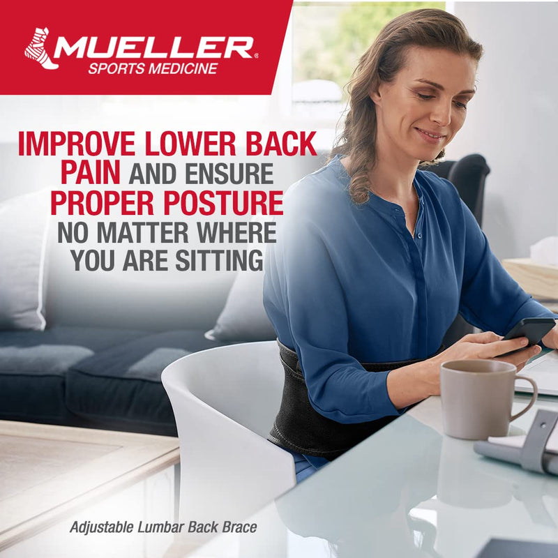 Mueller Sports Medicine Adjustable Back Brace, Back Support, For Men and Women, Black, One Size OSFM - BeesActive Australia
