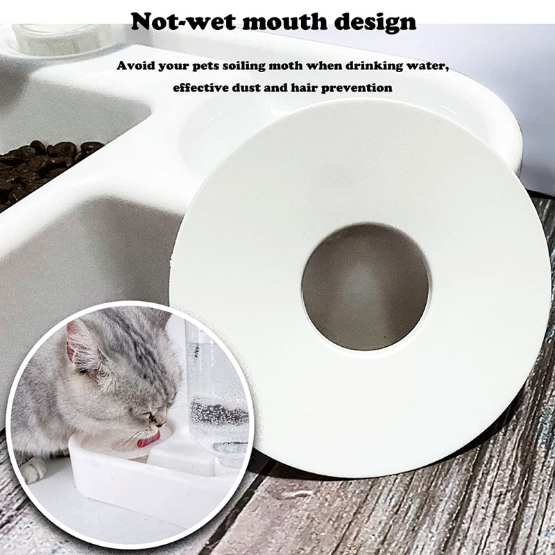 Double Dog Cat Bowls - Pets Water and Food Bowl Set with Automatic Water Bottle, Raised Pet Feeder Bowl for Cats and Small Dogs White - BeesActive Australia