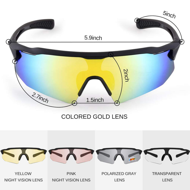 Cycling Glasses, TR90 Unbreakable Frame Polarized Anti-UV400 Sports Sunglasses 502/Mb-revo-gd #A-502(5 Lenses) - BeesActive Australia