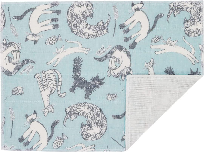 Shirayuki Japanese Kitchen Cloth KYO-YUZEN. Made Layered Fine Mesh Cloth. Dish Wipe, Table Wipe, Hand Wipe. Made in Japan (Blue, Meow Meow) Blue - BeesActive Australia