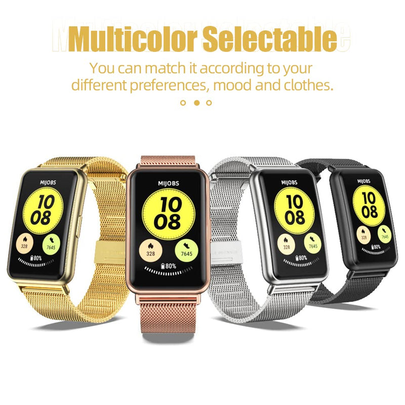 MIJOBS Band strap Compatible with Huawei Watch Fit Smartwatch Stainless Steel Bracelet Wristband Link Metal Watch Band for Watch Fit Accessories Milan,Black - BeesActive Australia
