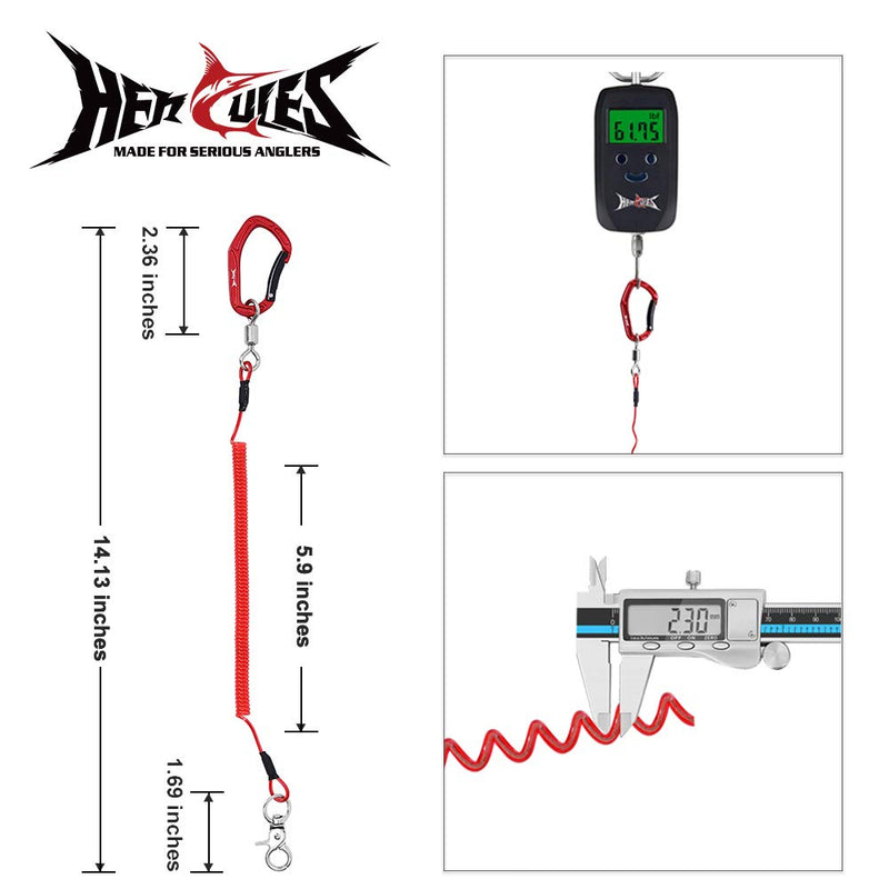 HERCULES M4 Heavy Duty Fishing Lanyard, Coiled Lanyard for Fishing, Rods, Pliers, Boating, Paddles, Kayak Pack of 2 Red, 5.9" - BeesActive Australia