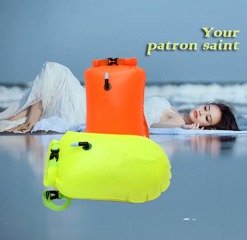 MARJAQE Swim Buoy,20L Storage Swimming Life-Saving Dry Drift Bag for Open Water Swimmers, Triathletes, Kayakers and Snorkelers, Highly Visible Buoy Float for Safe Swim Training Fluo Green - BeesActive Australia