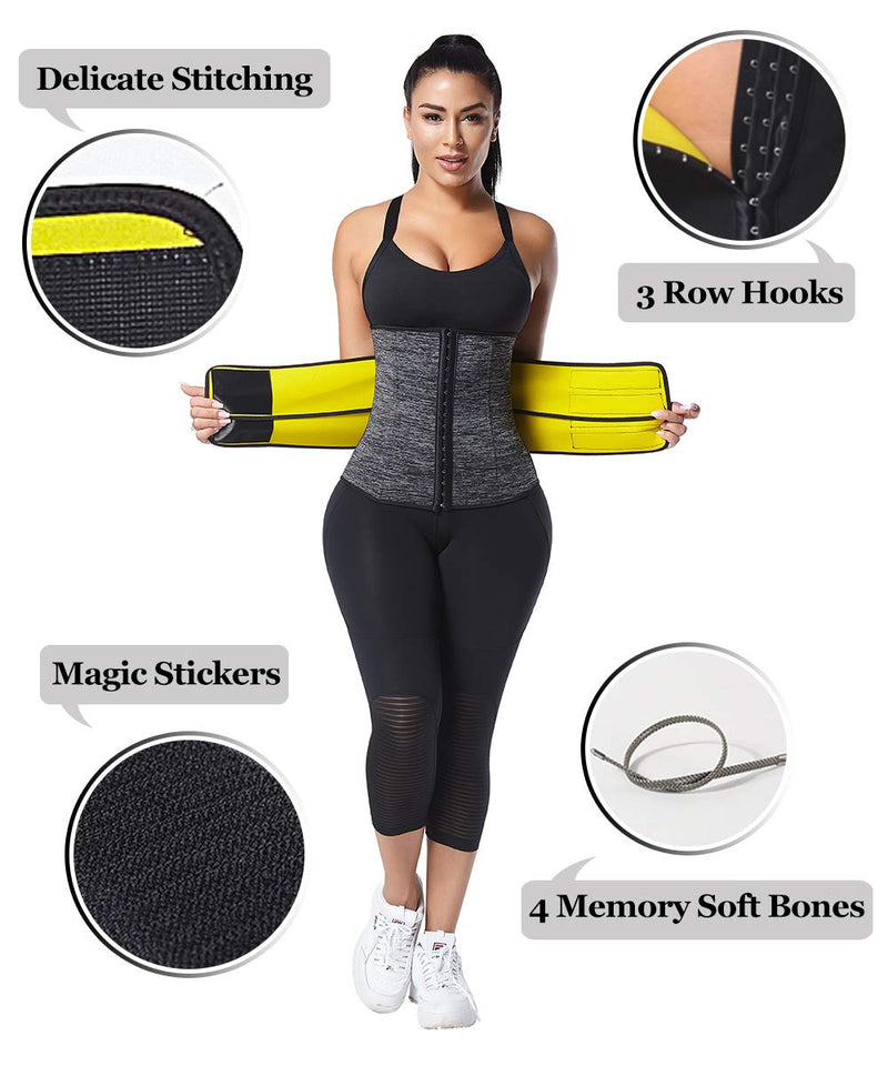 NINGMI Sauna Waist Trainer for Women - Workout Sweat Waist Trimmer Womens Corset Waste Belly Belt Tummy Stomach Wrap Gym Grey Small - BeesActive Australia