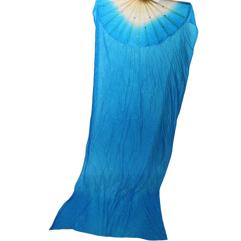 [AUSTRALIA] - WEISIPU 1.8m Artificial Silk Belly Dance Bamboo Fans Veils 8 Colors Right Hand Blue 