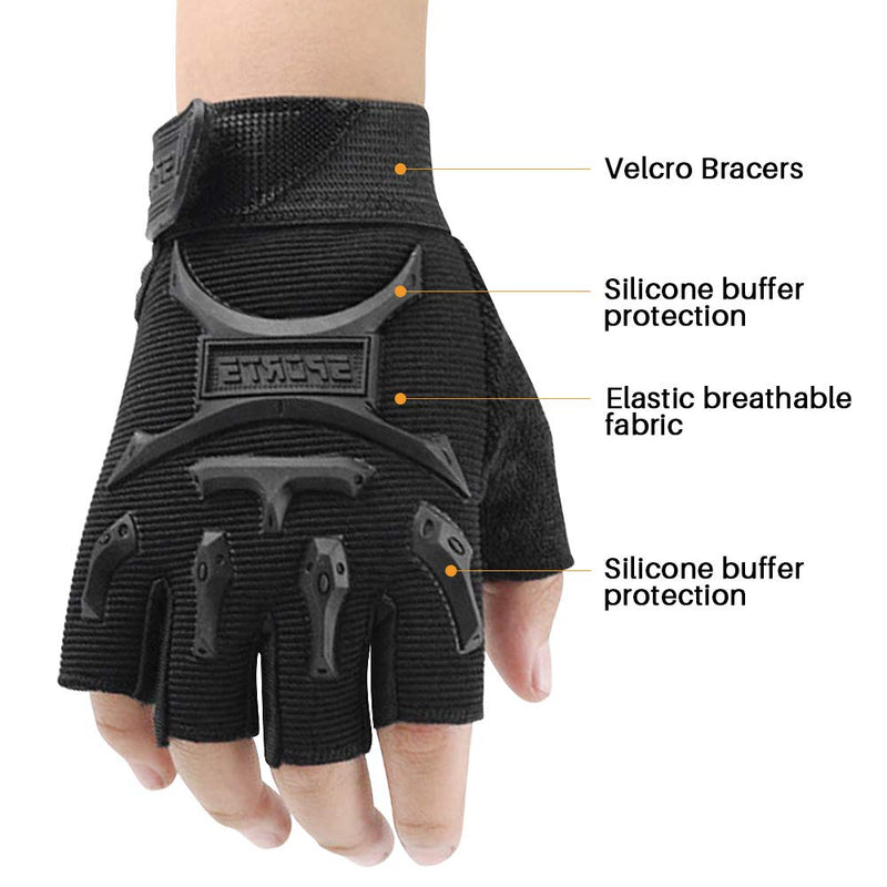 Kid Half Finger Fingerless Cycling Gloves Mitten for Child Children Exercise Skate Skateboard Accessories Roller Skating Other Sports Anti-Abrasion No-Slip Black - BeesActive Australia