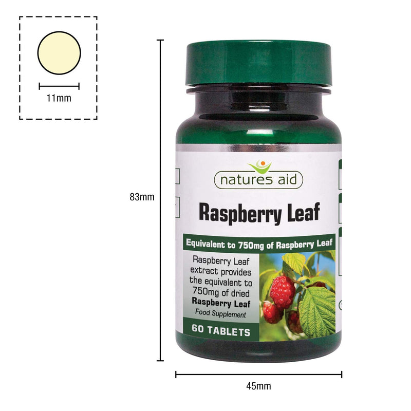 Natures Aid Raspberry Leaf, High Potency, Equivalent to 750 mg Dried Raspberry Leaf, Vegan, 60 Tablets - BeesActive Australia