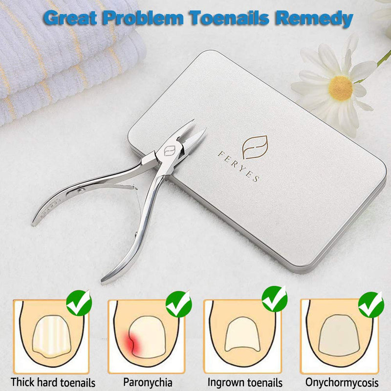 FERYES Toenail Clippers Straight Blade for Thick Toenails, Nail Clippers for Thick and Ingrown Nails - High Temperature Forging Stainless Steel Toe Nail Tools Silver - BeesActive Australia