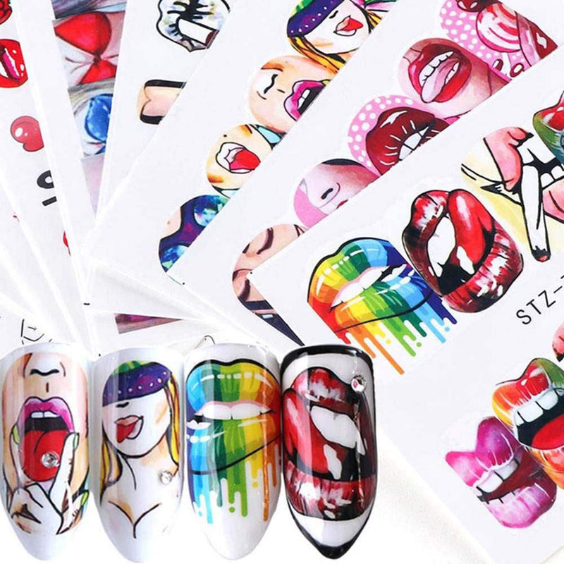 Bad Girl Nail Art Decals Sticker Graffiti Lips Nail Accessories Decorations Nail Stickers for Women Girls Nail Supplies Water Transfer Cool Street Nail Stickers Sexy Lips Cool Girl 9 Sheets - BeesActive Australia