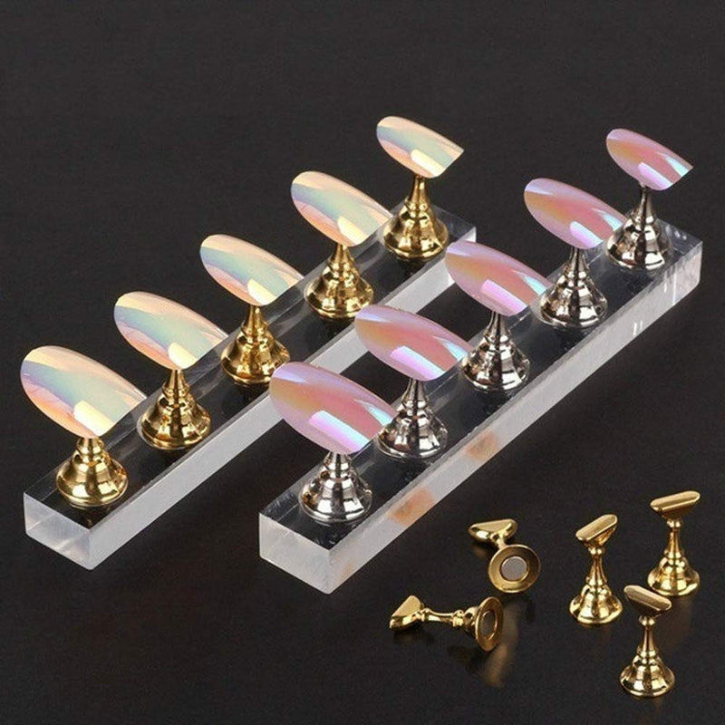 Acrylic Nail Art Practice Stands Magnetic Nail Tips Holders Training Fingernail Display Stands DIY Nail Crystal Holders, Gold - BeesActive Australia