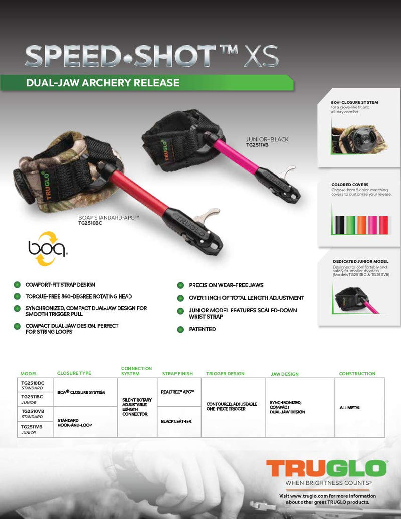TRUGLO SPEED-SHOT XS Dual-Jaw Archery Release Junior Black Leather Strap - BeesActive Australia