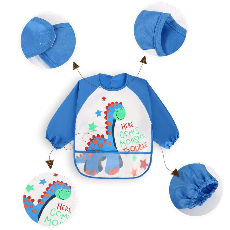 Vicloon Sleeve Bibs,Set of 3 Waterproof Long Sleeve Baby Bib for Kids Feeding Arts Craft Painting Apron Front Pocket Children 24months - BeesActive Australia