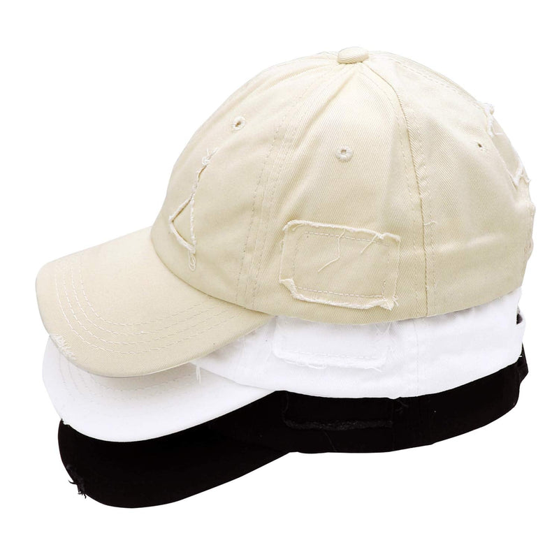 Ripped Patch Baseball Cap Vintage Distressed Low Profile Unstructured Cotton Dad Hat Adjustable for Women Men White - BeesActive Australia