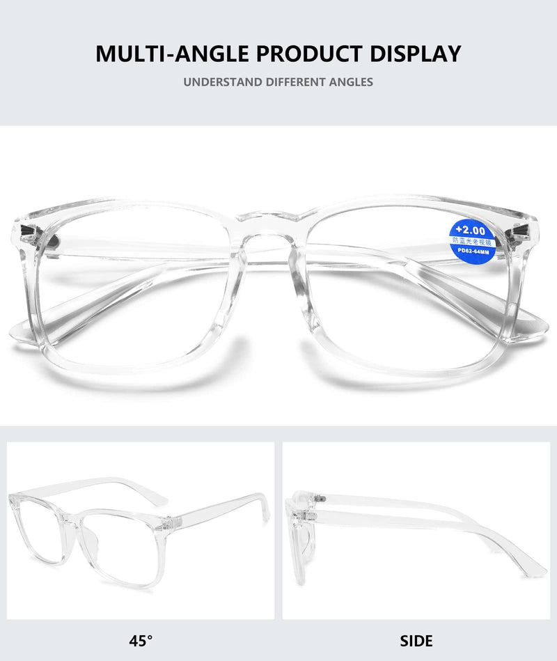 MAGIMODAC Blue Light Blocking Glasses Reading Glasses Lightweight Frame Eyeglasses 1.0 1.25 1.5 1.75 2.0 2.25 2.5 2.75 3.0 3.5 4.0 Unisex for Women and Men and Aged Transparent 2.25 x - BeesActive Australia