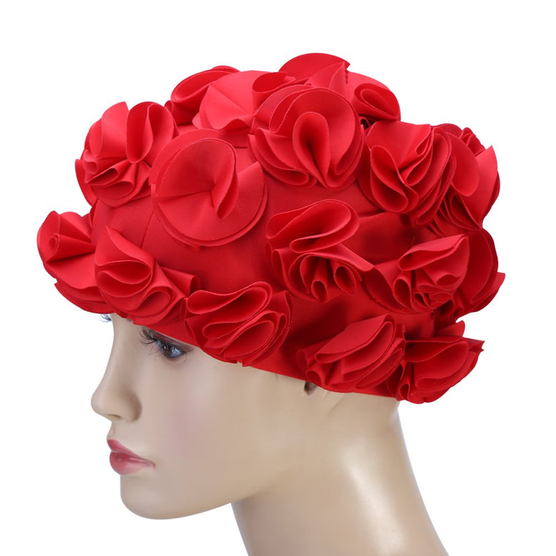 Fashion Flower Swim,Long Hair Swimming Women Adult Kids Retro Floral Petal Swimming Hats Fashion Elastic Long Hair Swim Bathing (Red) Flower Swimming Cap Women Girls Kids Pet - BeesActive Australia