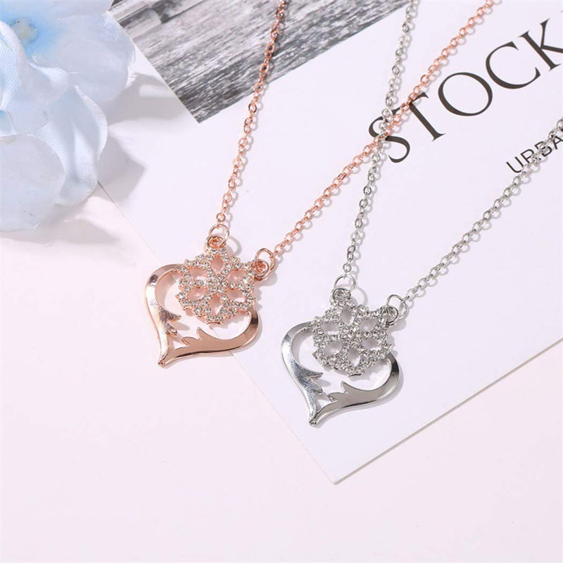 TseanYi Snowflake Flower Pendant Necklace Rose Gold Heart Love Necklace Choker Cubic Zirconia CZ Necklace Chain Jewelry for Women and Girls (Rose Gold) - BeesActive Australia