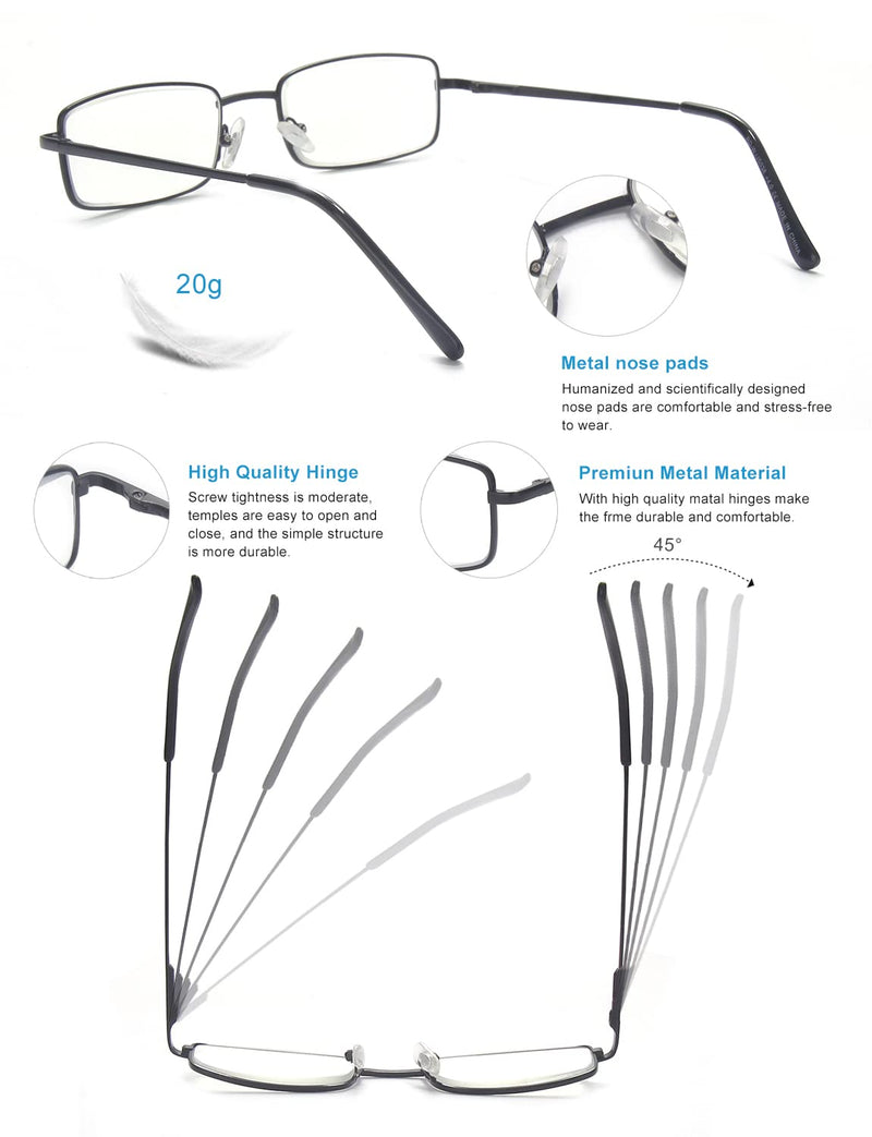 OuShiun 3-Pack Mens Reading Glasses Blue Light Blocking, Stylish Metal Frame Computer Readers for Men Anti Glare UV Fiter Eyeglasses Black 1.0 x - BeesActive Australia