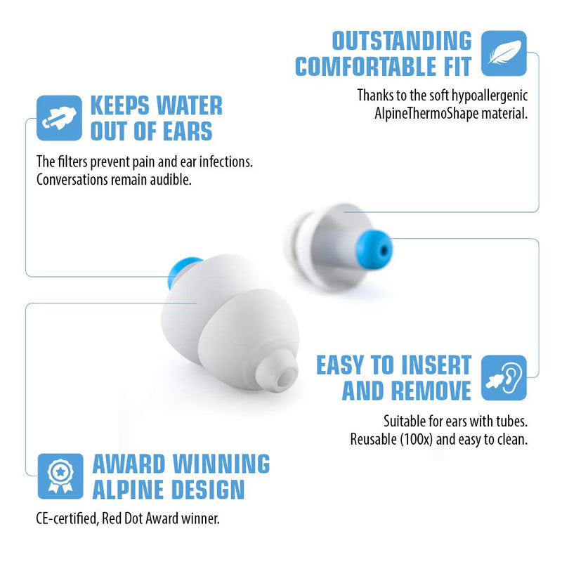 [AUSTRALIA] - Alpine SwimSafe Swimming Ear Plugs - Waterproof Ear Plugs for Swimming - Keeps Water Out and Prevents Swimmer’s Ear - Comfortable Hypoallergenic Swim Ear Plugs - Reusable Earplugs for Swimming - Adult 