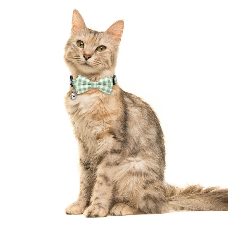 Lamphyface 2 Pack/Set Cat Collar Breakaway with Cute Bow Tie and Bell Plaid Flower for Kitty Adjustable Safety Green - BeesActive Australia