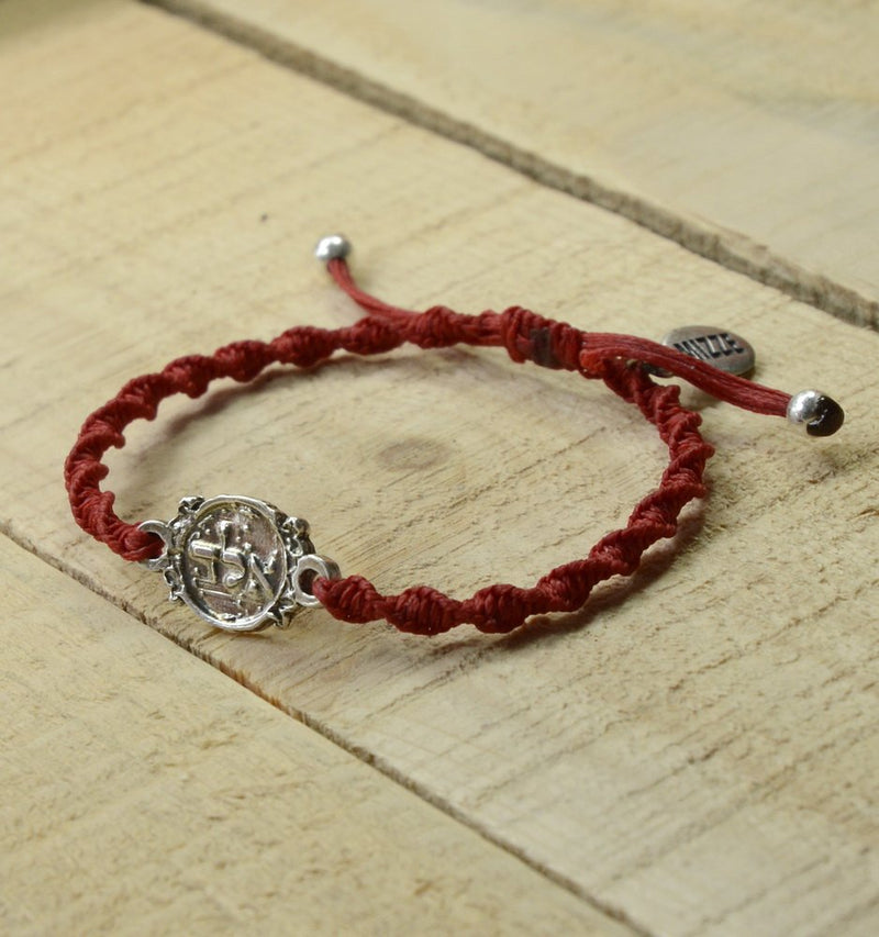 Women's Elegant Red Cotton Cord Macrame Twisted Adjustable Bracelet with Authentic 925 Sterling Silver Protective Coin Charm - Perfect for Wrist Sizes 6.5" to 7.5" - Stylish & Meaningful Jewelry Gift - BeesActive Australia