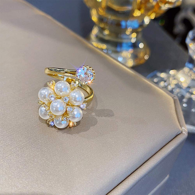 Aimimier Bridal Pearl Flower Index Finger Ring Vintage Adjustable Crystal Knuckle Ring Wedding Jewelry for Women and Girls - BeesActive Australia