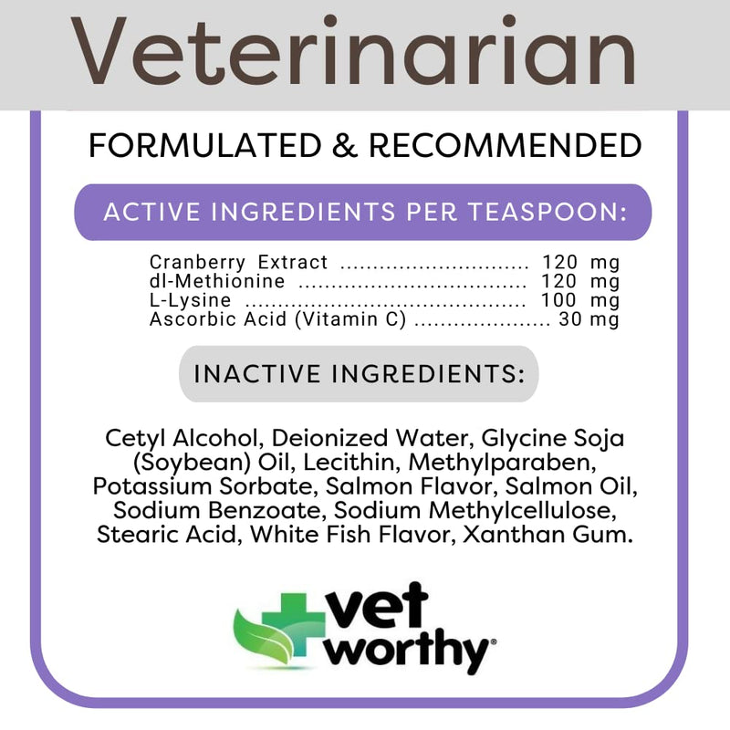 Vet Worthy Urinary Paw Gel for Cats - Cat Supplement to Support Healthy Urinary Tract and Bladder Health - Feline Supplement with Cranberry Extract, L-Lysine and Vitamin C - Salmon Flavor, 3oz - BeesActive Australia