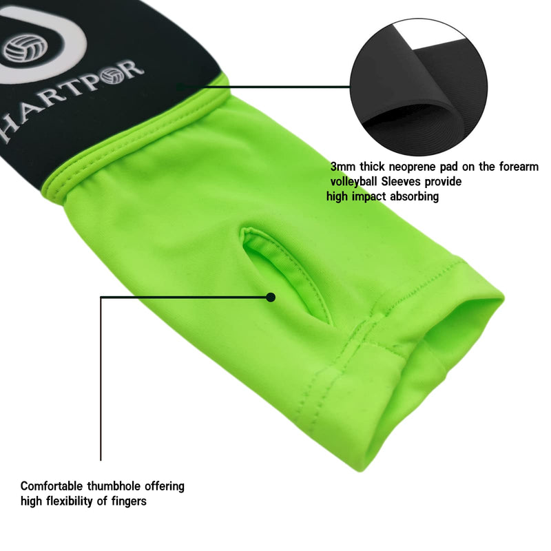 Volleyball Arm Sleeves Passing Forearm Sleeves with Protection Pad and Thumbhole for Youth Protect Arms from Sting 1 Pair Neon Green 10“ - BeesActive Australia