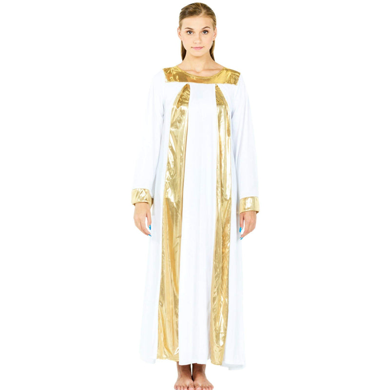 [AUSTRALIA] - Danzcue Praise Symmetrical Long Sleeve Dress White-gold Large - X-Large 